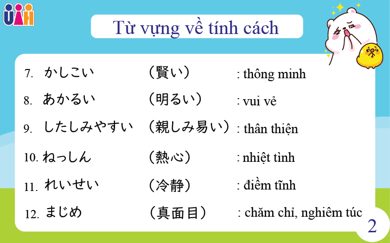 Từ vựng diễn tả tính cách con người