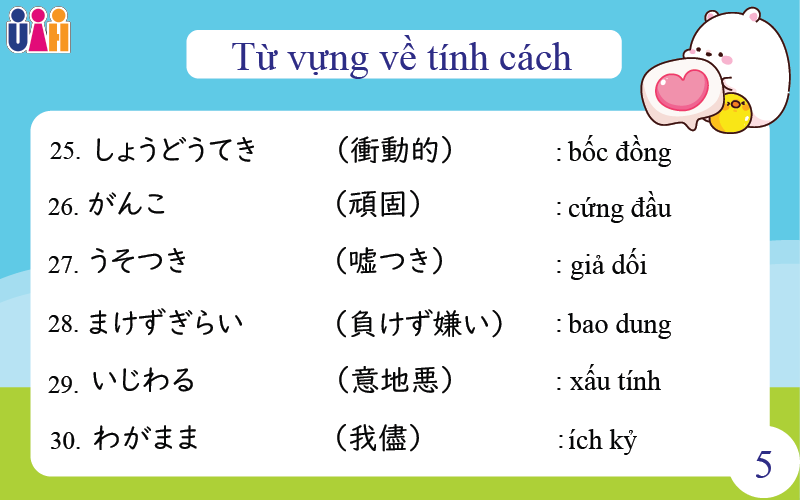 Từ vựng diễn tả tính cách con người