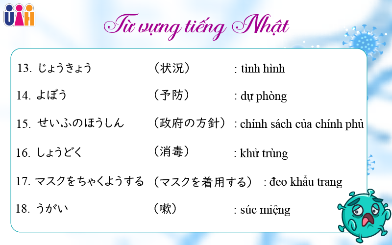 Từ vựng tiếng Nhật về Corona