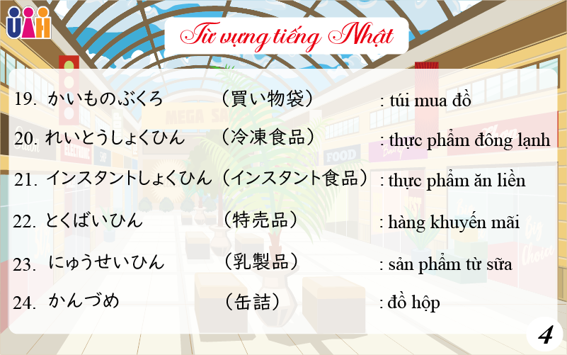 Từ vựng tiếng nhật chủ đề mua sắm