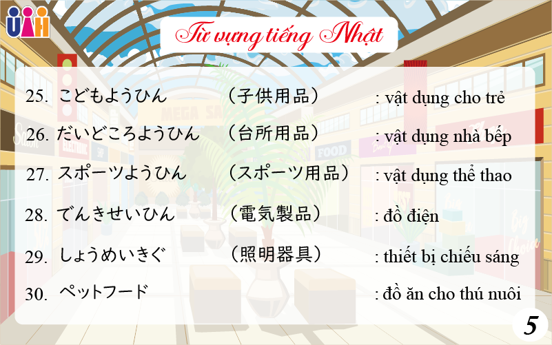 Từ vựng tiếng nhật chủ đề mua sắm