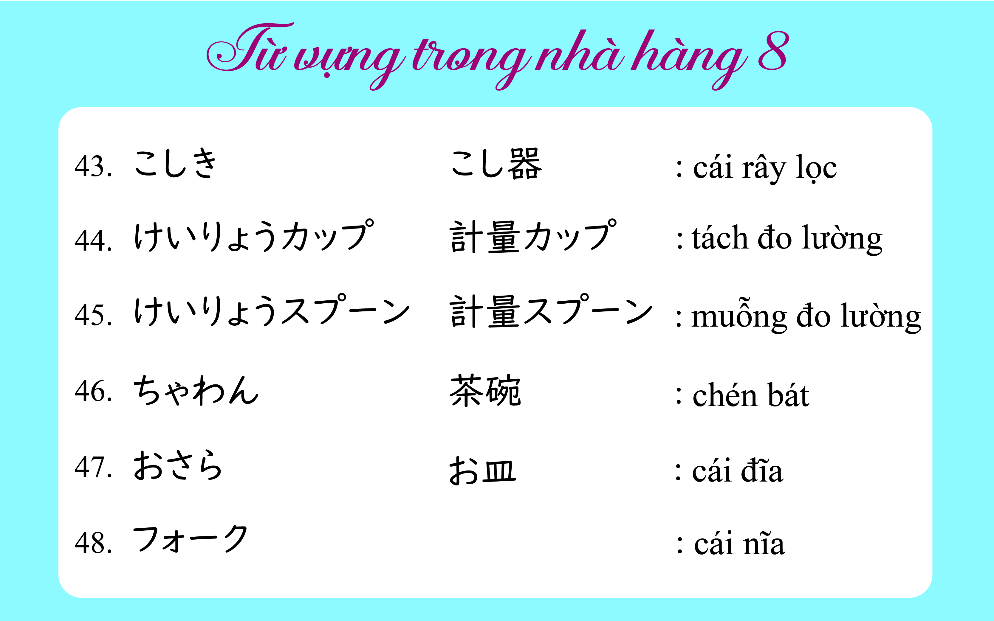Từ vựng trong nhà hàng