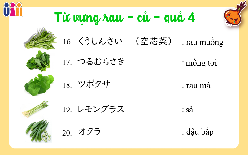 Từ vựng tiếng nhật các loại rau củ quả