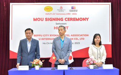 U.I.H. làm việc cùng Hiệp hội liên đoàn khách sạn lữ quán thành phố Beppu và Đại học Ngoại ngữ Tin học TP.HCM (HUFLIT)